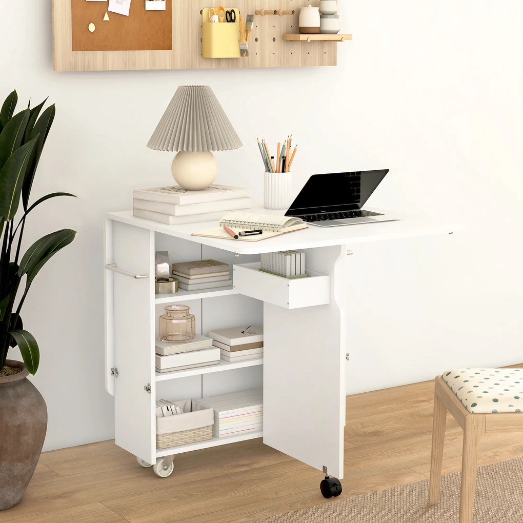 HOMCOM Masă pliabilă cu 2 frunze picătură și spațiu de depozitare, 3 rafturi, pentru 6 persoane, extensibilă, 130x80x76.5 cm | Aosom Romania
