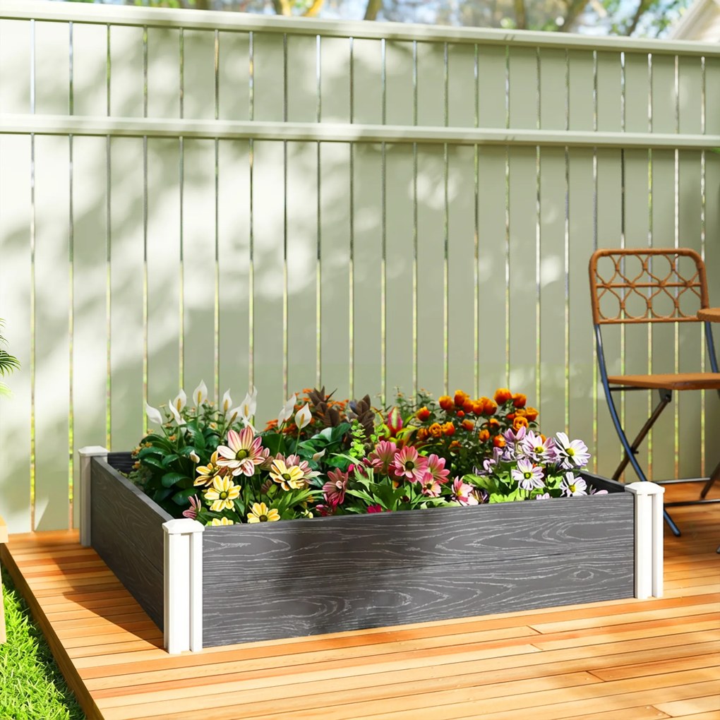 Outsunny Pat Înălțat de Grădină din Vinil, 102x102x33 cm, Kit Modular cu Picioare Interconectabile și Fund Deschis, Jardinieră pentru Flori, Ierburi și Legume, Gri Închis | Aosom Romania