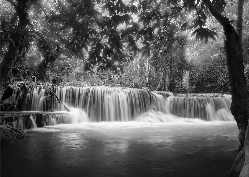 Tablou pe sticlă - Cascada alb-negru și alb (70x50 cm)