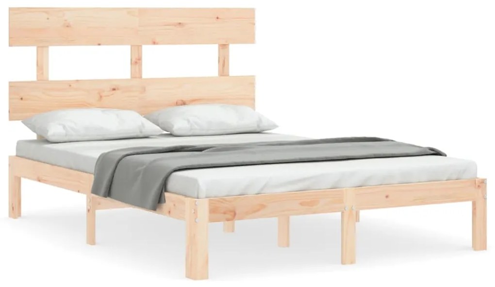 3193501 vidaXL Cadru de pat cu tăblie, dublu mic, lemn masiv