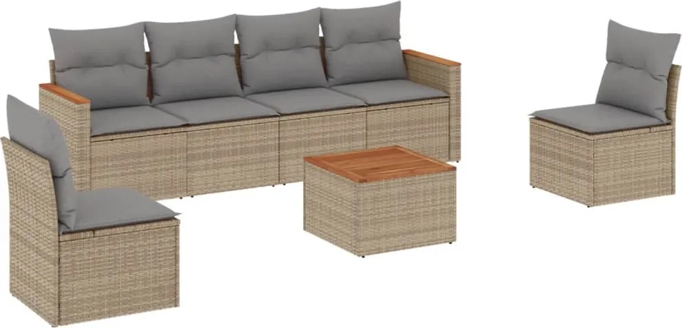 vidaXL Set canapele de grădină, 7 piese, cu perne, bej, poliratan