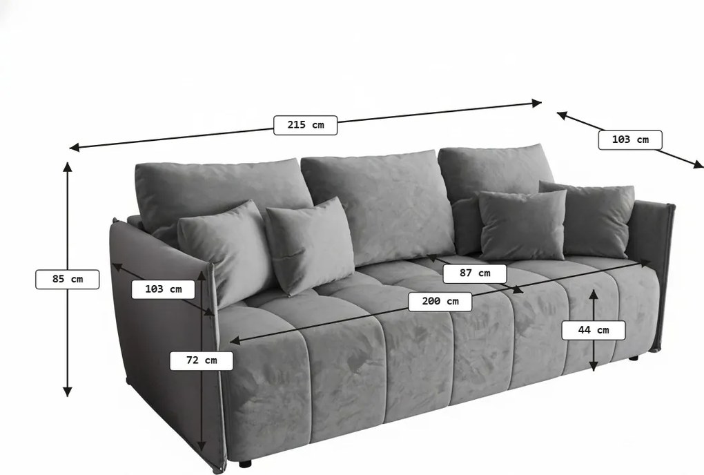 Canapea extensibila 3 locuri VELORA 215x103 cm, albastru inchis