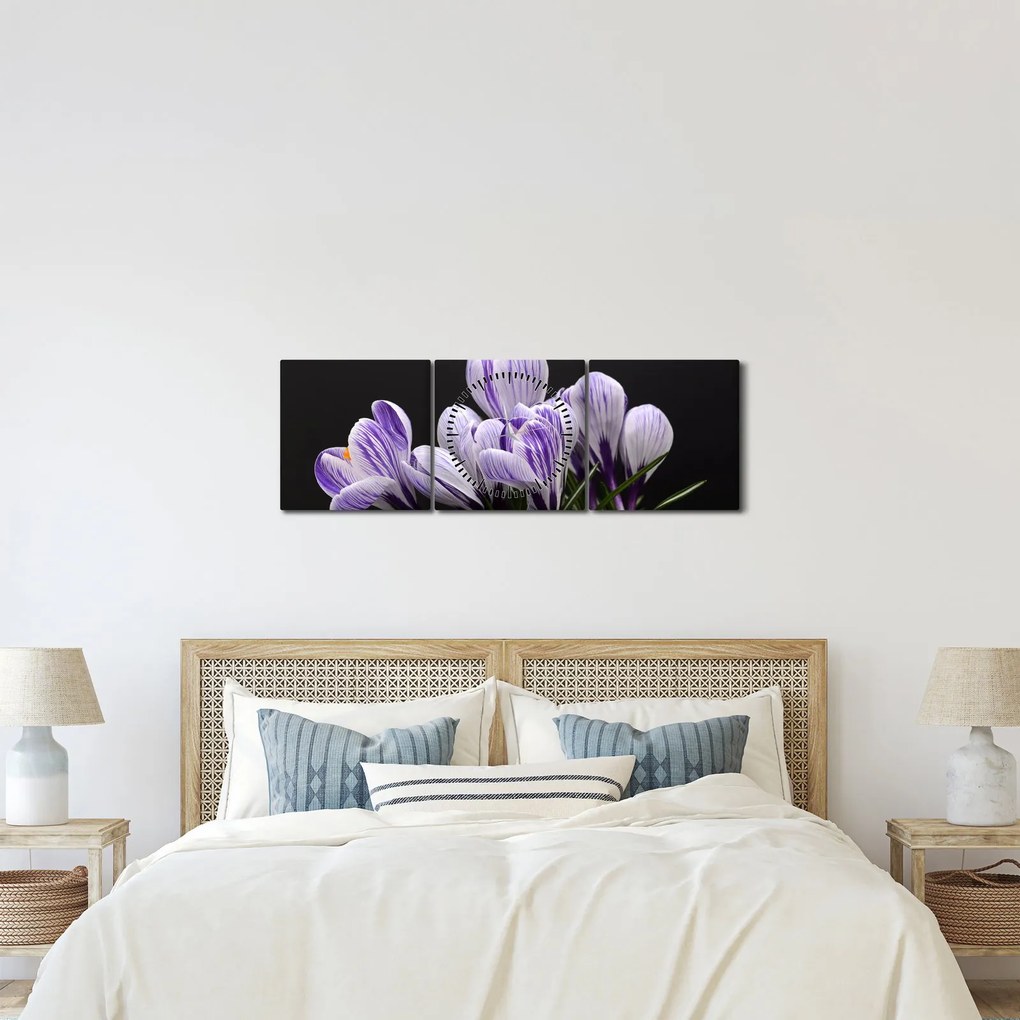 Tablou - Crocus violet (cu ceas) (90x30 cm)