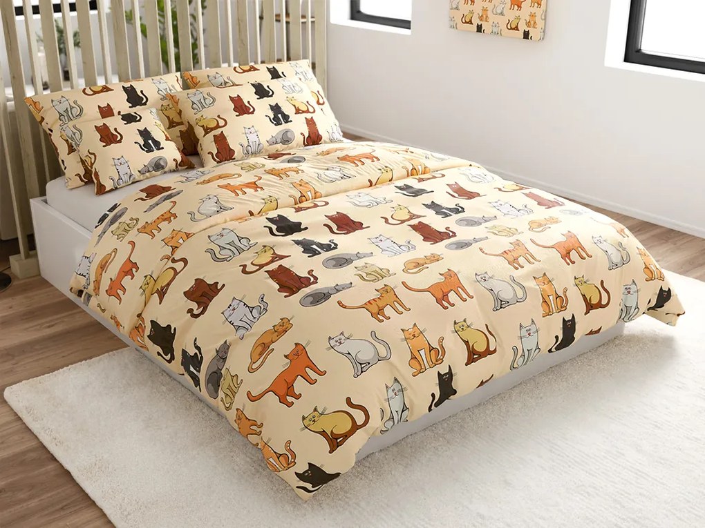 Lenjerie cocolino COLORED CATS crem Dimensiune lenjerie de pat: 70 x 90 cm | 140 x 200 cm