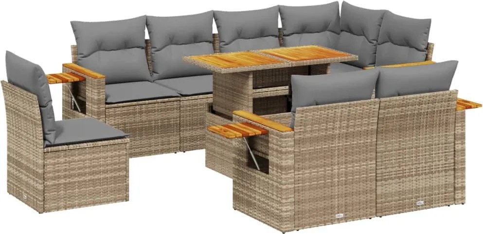 vidaXL Set canapele de grădină, 9 piese, cu perne, bej, poliratan