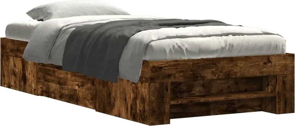 vidaXL Cadru pat fără saltea, stejar fumuriu 75x190 cm lemn prelucrat