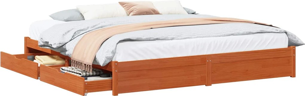 vidaXL Cadru de pat Maroniu cerat 200 x 200 cm Lemn de pin masiv