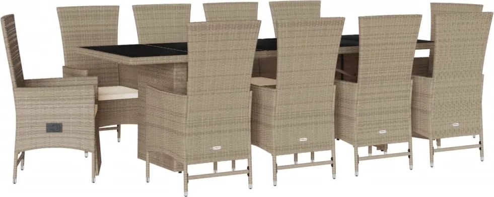 vidaXL Set mobilier de grădină cu perne, 11 piese, bej, poliratan