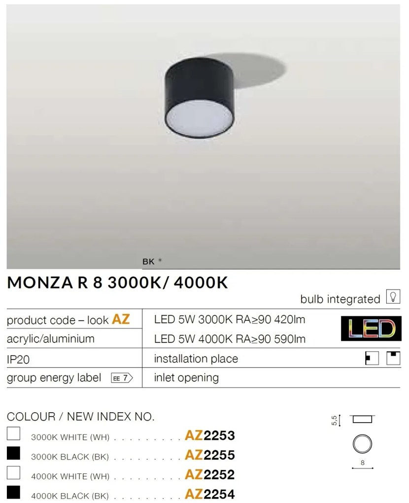 Spot LED aplicat MONZA R 8 3000K alb