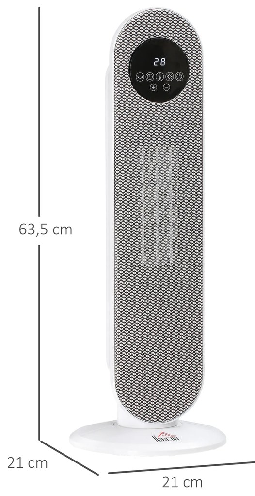 HOMCOM Încălzitor auxiliar Radiator cu suflare Radiator ceramic oscilant 15-40°C cu Telecomandă 1300/2000W, 21 x 21 x 63,5 cm | Aosom Romania