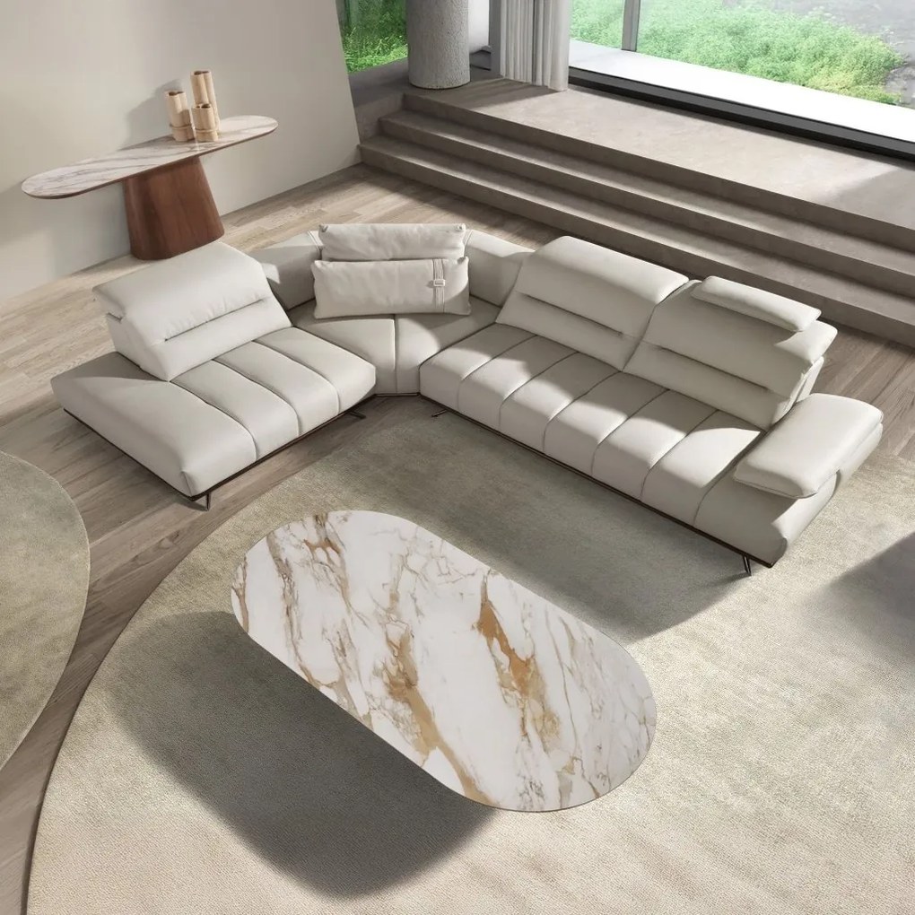 Coltar LUX design italian cu sezlong stanga Cowhide gri deschis