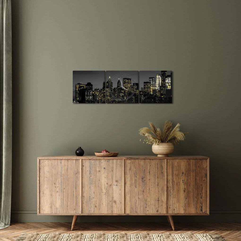 Tablou cu metropolă nocturnă (cu ceas) (90x30 cm)