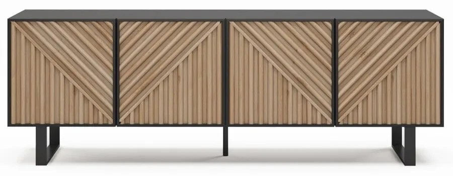 Comodă TV neagră/în culoare naturală cu aspect de lemn de stejar 161x55x35 cm Alana – Marckeric