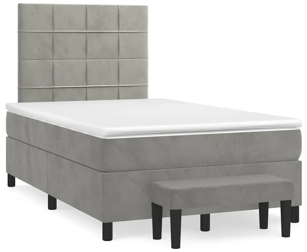 vidaXL Pat box spring cu saltea, gri deschis, 120x190 cm, catifea