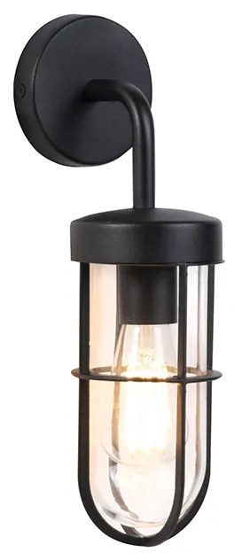Lampă de perete exterioară rustică neagră cu sticlă - Elza