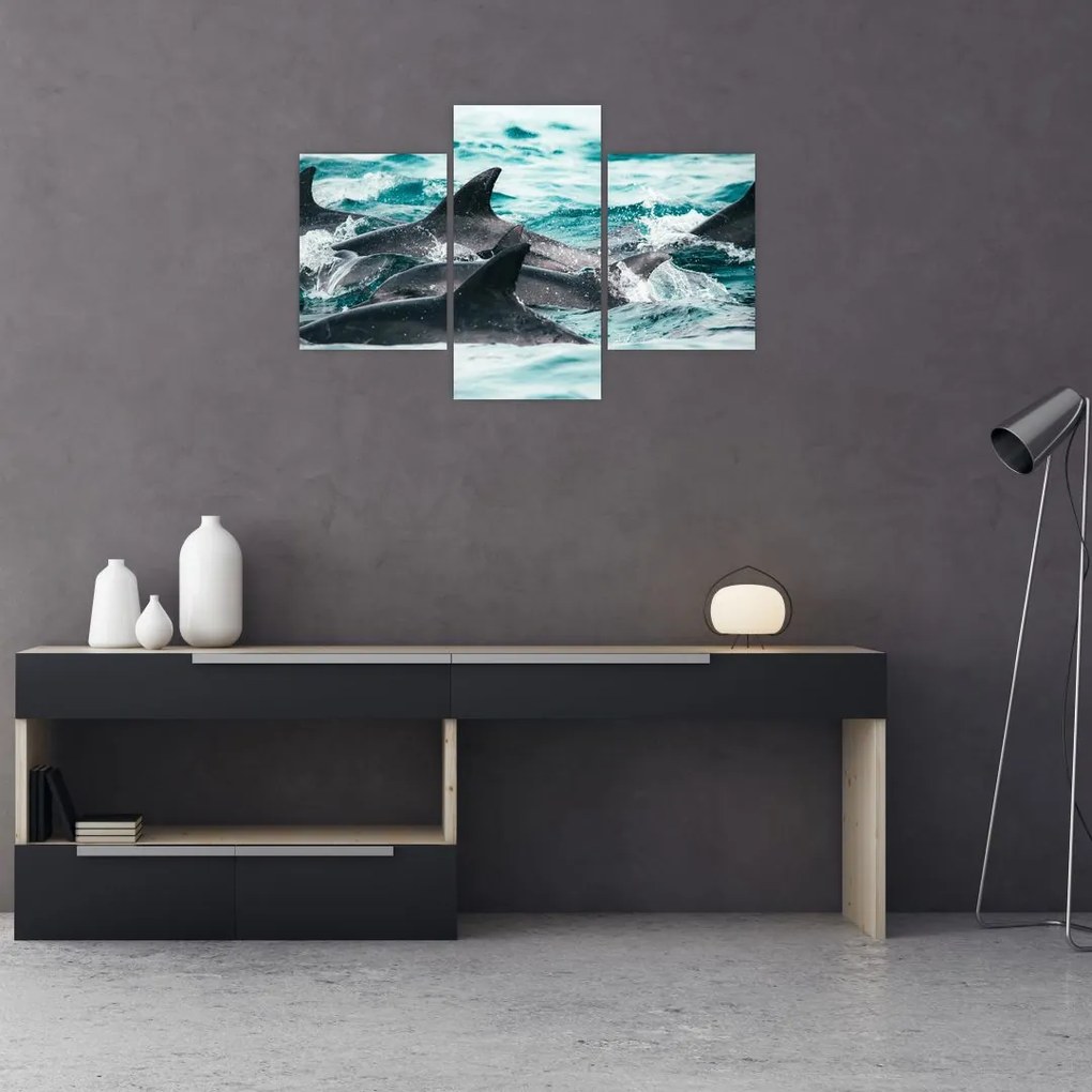 Tablou - Delfini în ocean (90x60 cm)