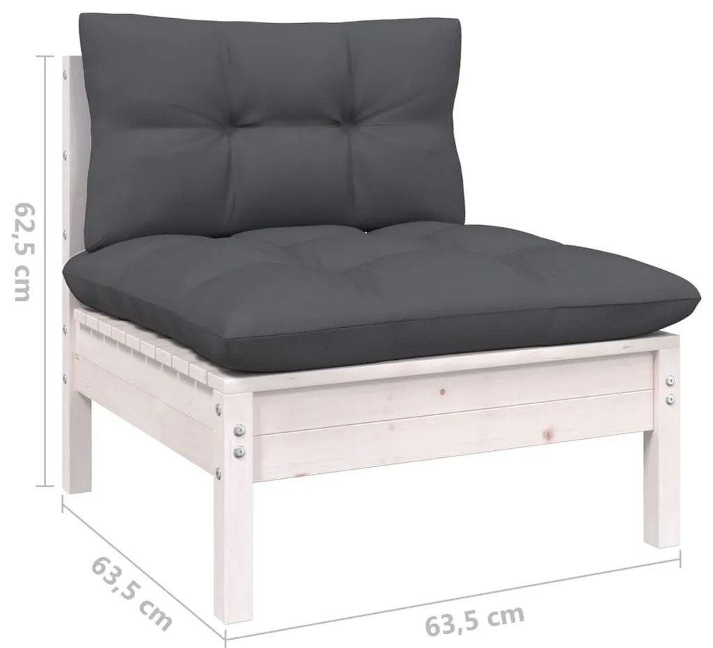 Set mobilier de gradina cu perne, 11 piese, alb, lemn masiv pin Alb, 11