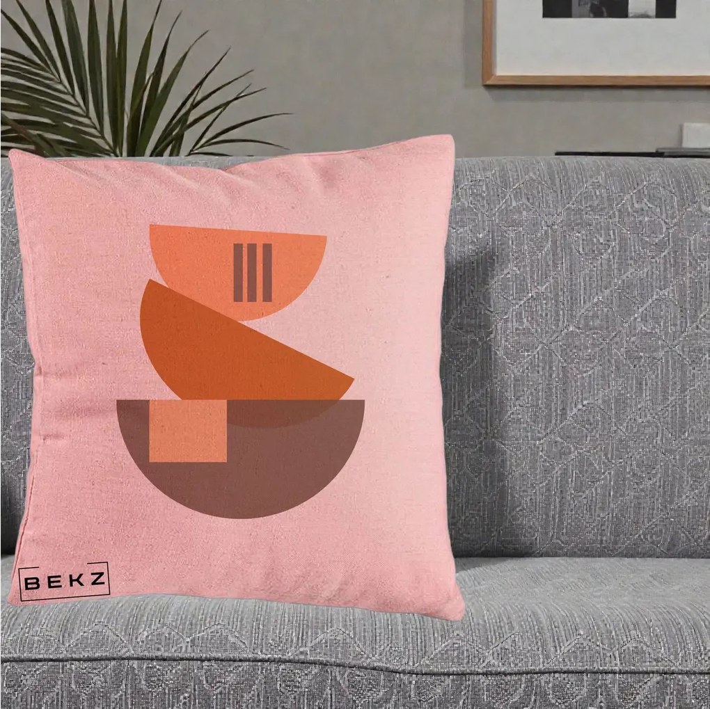 Perna Decorativa Geometric Bauhaus Boluri Portocaliu, 40x40 cm, Roz, Husa Detasabila, Perna Inclusa, BEKZ®