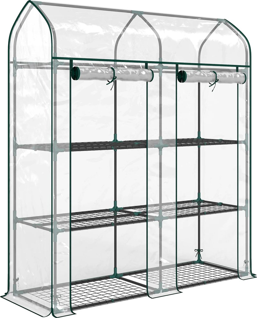 Outsunny Seră pentru Balcon cu 3 Rafturi și 2 Uși Rulabile, Cadru din Oțel și Husă PVC, 143x46x165 cm, Transparentă | Aosom Romania