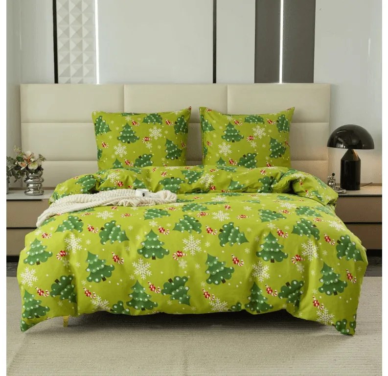 Lenjerie de pat din microfibra CHRISTMAS TREE verde Dimensiune lenjerie de pat: 2 buc 70 x 90 cm | 200 x 220 cm