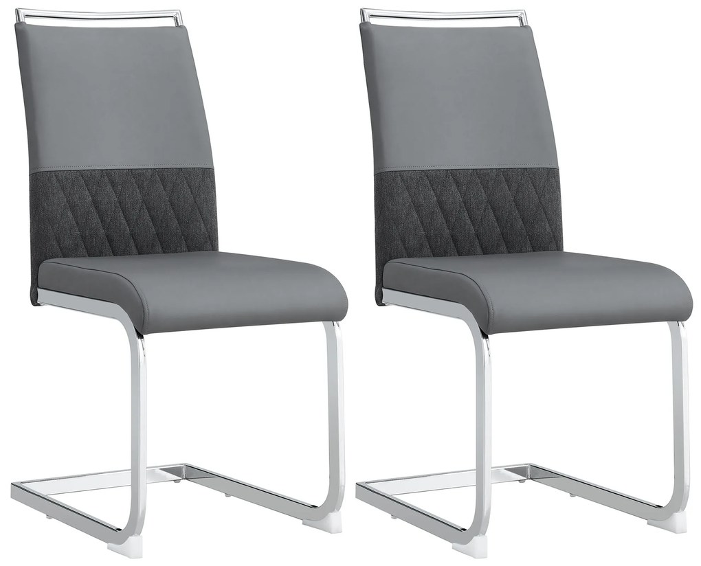 Set de 2 scaune moderne pentru sufragerie, cu spătar înalt, din PU și material textil, pentru bucătărie și birou, Gri