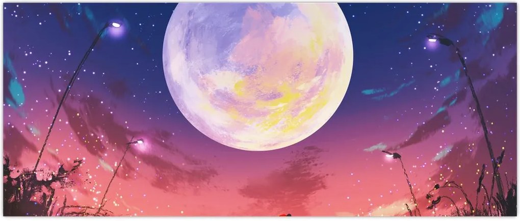 Tablou - Femeie și câine pe lună plină (120x50 cm)