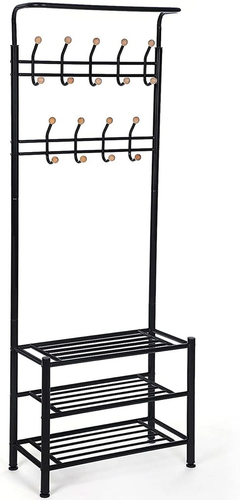 Suport haine intrare, suport haine cu depozitare pantofi 187cm, negru
