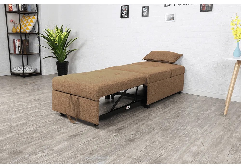 Fotoliu extensibil, material textil maro, OKSIN