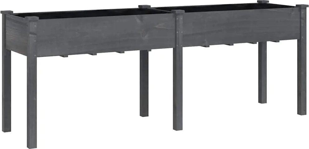vidaXL Jardinieră cu căptușeală, gri, 203x53x76 cm, lemn masiv brad