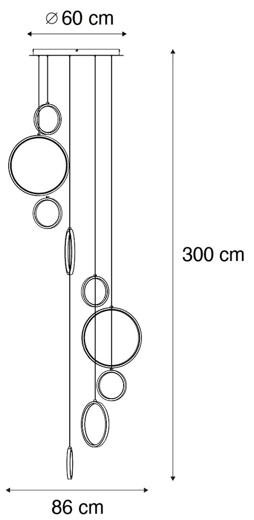 Lampă suspendată de design neagră cu 9 lumini, incluzând LED cu dimmer în 3 trepte - Vide Anella