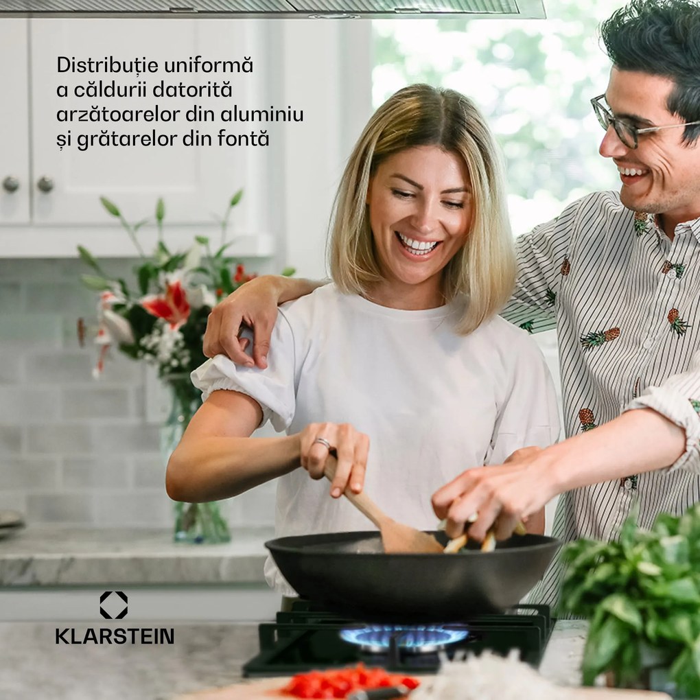 Klarstein Ignito Domino, plită de gaze, 2 arzătoare, arzător Sabaf, sticlă ceramică, negru