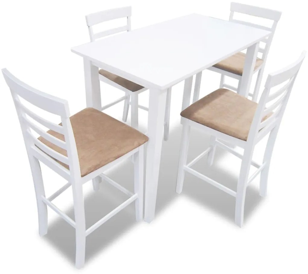 vidaXL Set mobilier de bar din lemn, masă și 4 scaune, alb