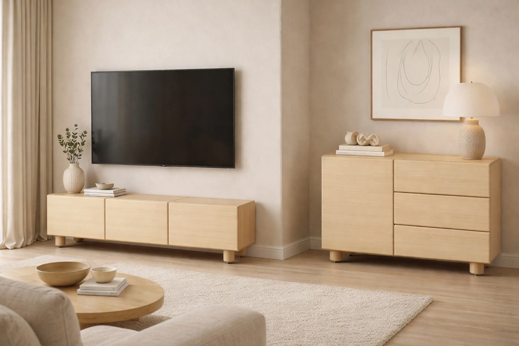 Comodă TV Arlo 150 cm cu trei uși - stejar Vicenza