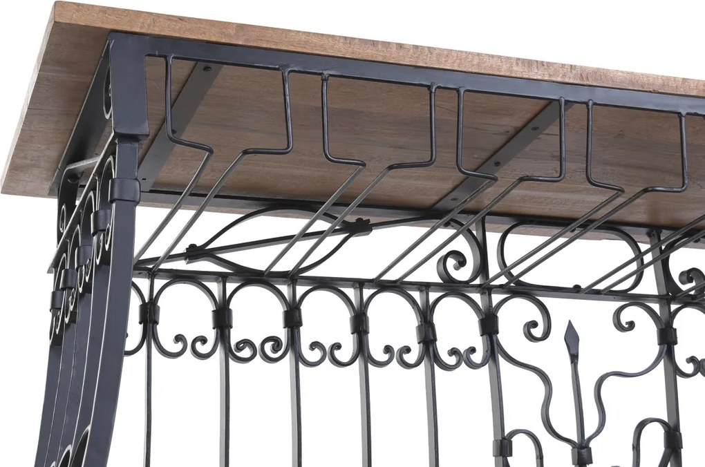 Bar din metal negru și lemn masiv, cu blat natur și rafturi, finisaj vopsit, 97 x 144 x 42 cm, „Périgord”