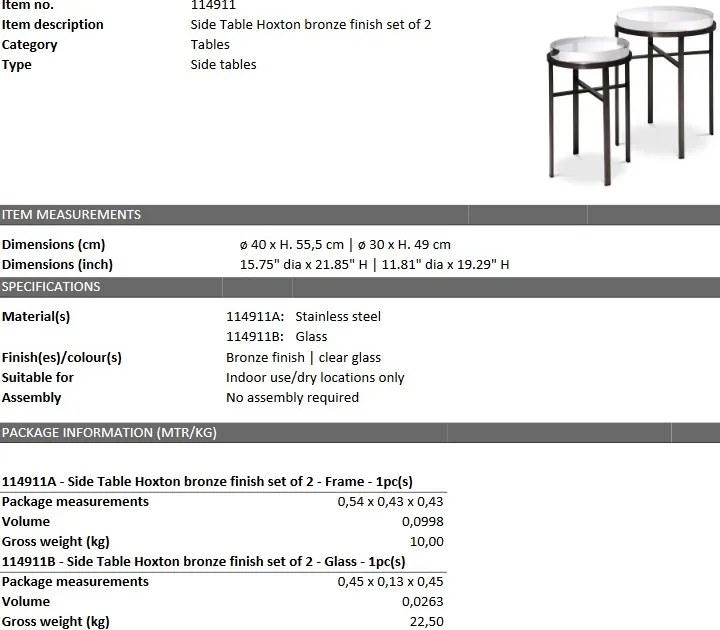 Set de 2 masute laterale design LUX Hoxton bronz 114911 HZ