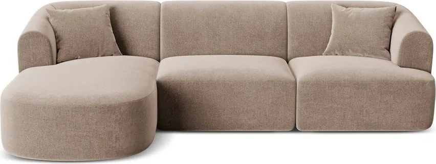 Colțar maro deschis cu tapițerie din catifea (cu colț pe partea stângă/cu șezlong) Campi – Cosmopolitan Design