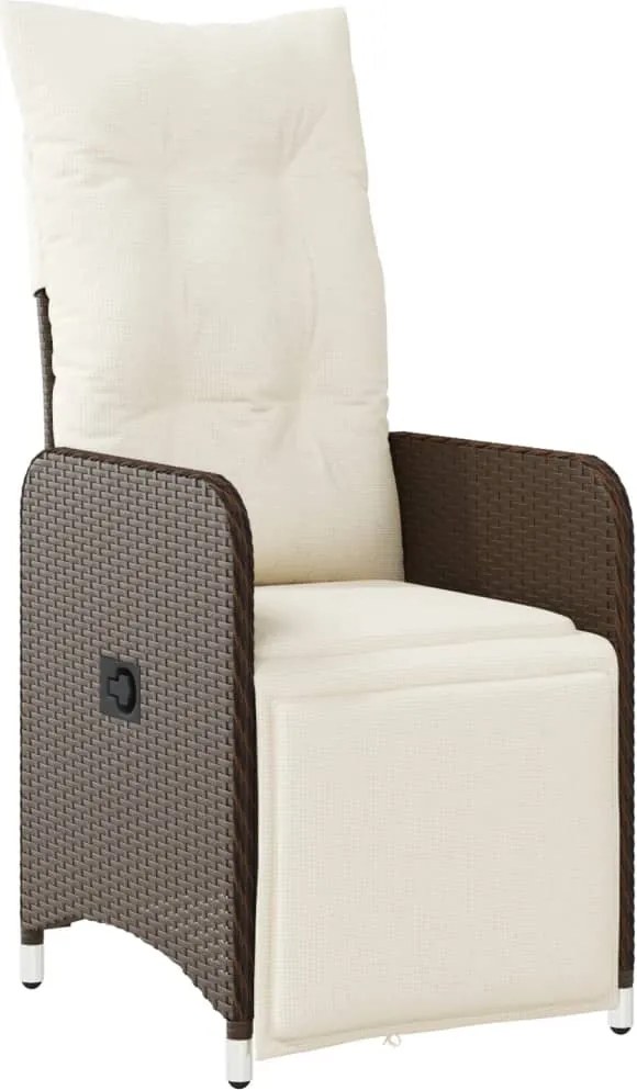 vidaXL Scaun de grădină rabatabil cu perne, maro, poliratan