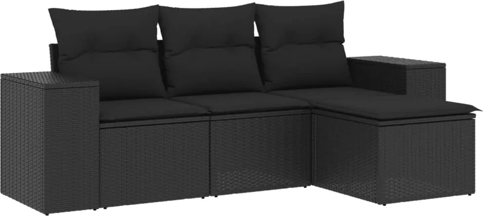 vidaXL Set mobilier de grădină cu perne, 4 piese, negru, poliratan