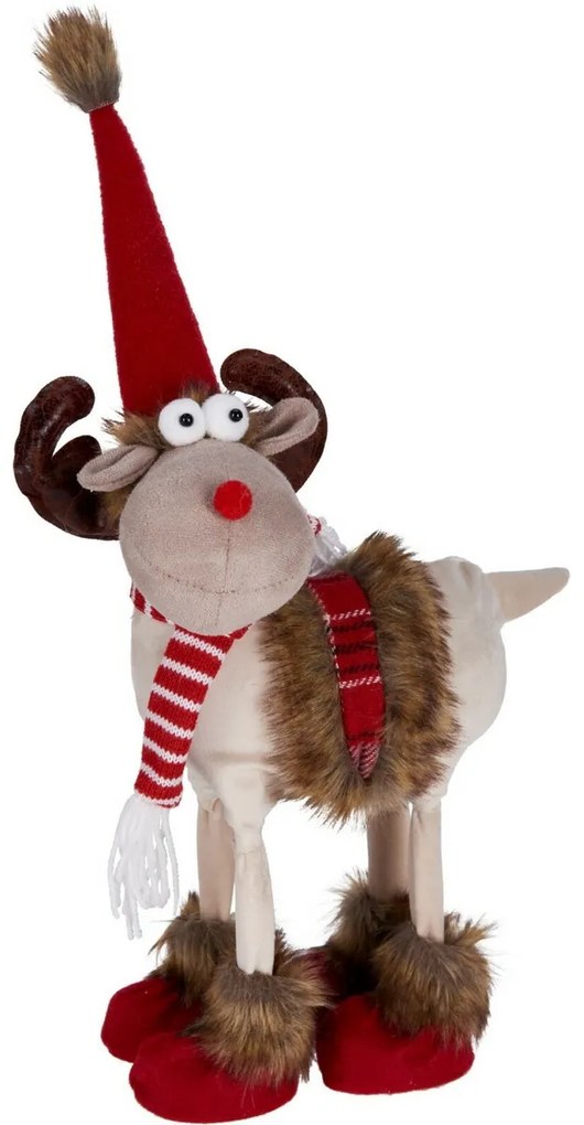 Decorațiune de Crăciun Ren cu eșarfă roșu-albă, 23 x 15 x 37 cm