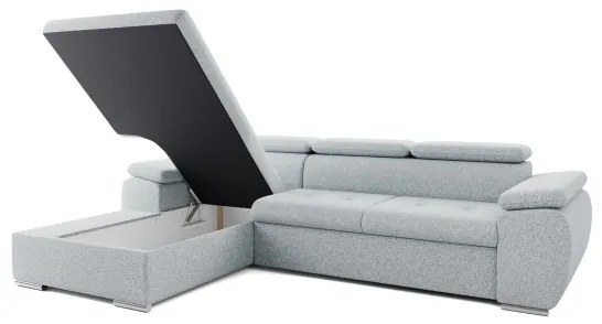 Colțar extensibil PADUA în L, gri, cu spațiu de depozitare, pe stânga