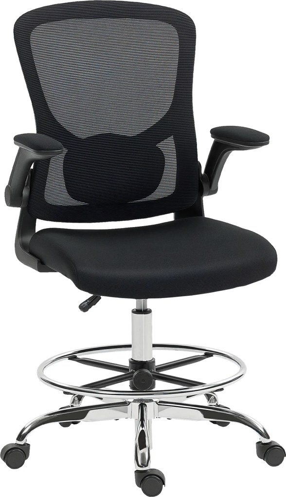 HOMCOM Scaun de desen cu suport lombar, reglabil pe înălțime, pivotant, pentru home office, studio, proiecte artistice, Negru | Aosom Romania