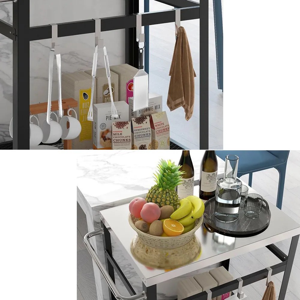 Cărucior pentru grătar din inox, pe 2 niveluri