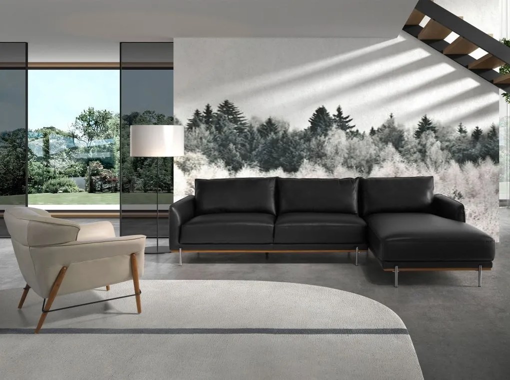 Coltar LUX 5 locuri design italian cu sezlong dreapta Cowhide black