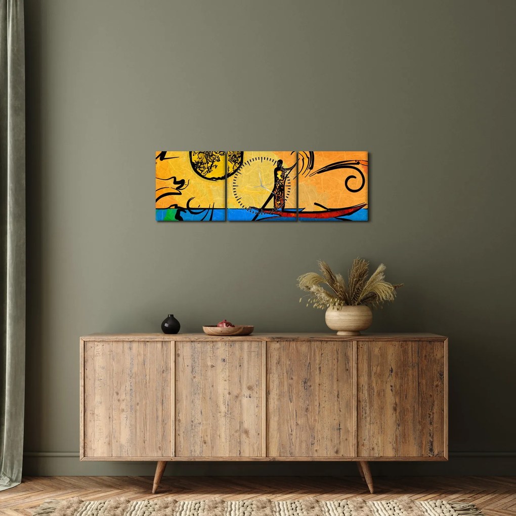 Tablou cu pictură străveche (cu ceas) (90x30 cm)