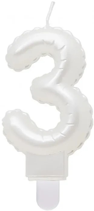 Numere Pearly Lumanare cifra 3 alba, lumanare tort