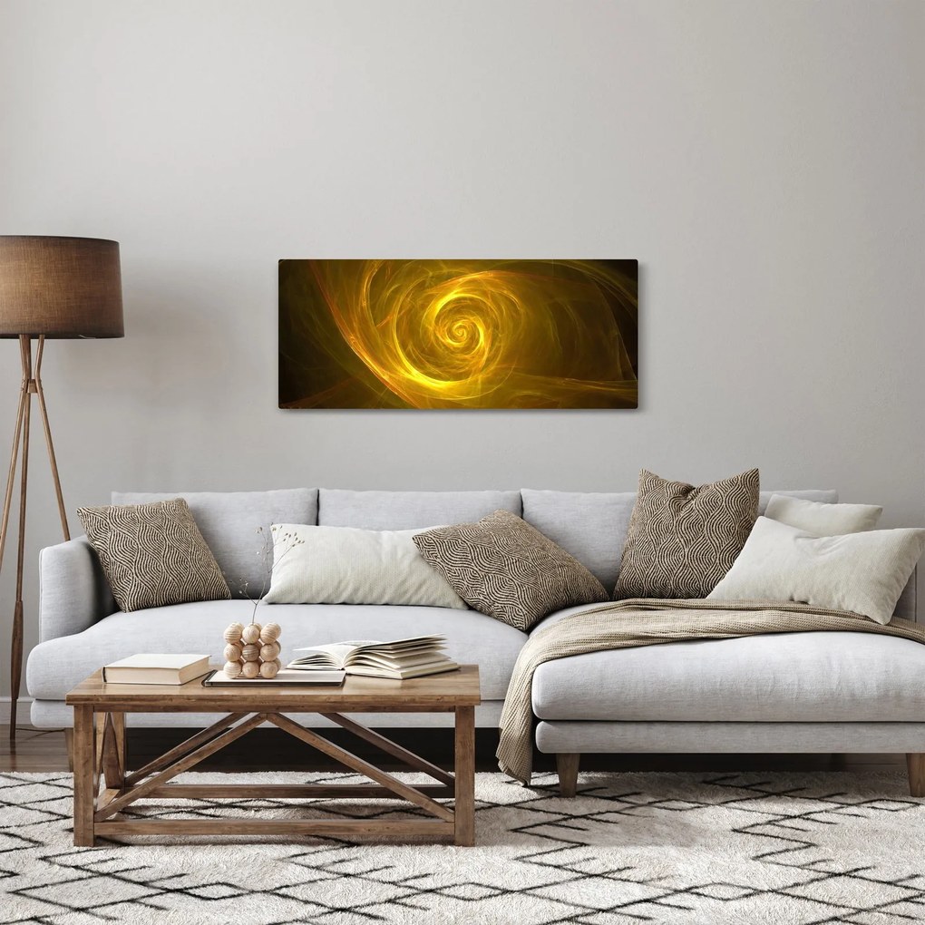 Tabloul cu spirala abstractă în galben (120x50 cm)