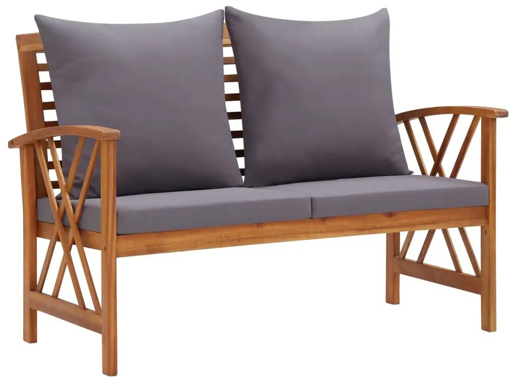 Set mobilier gradina cu perne, 5 piese, lemn masiv de acacia Gri, 2x banca + 2x fotoliu + masa, 1