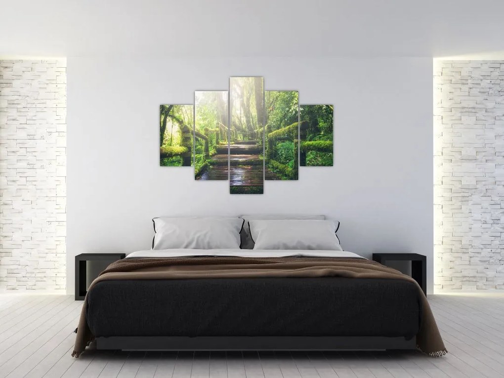 Tablou - trepte din lemn în pădure (150x105 cm)