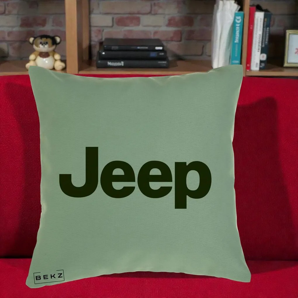Perna Personalizata cu emblema Jeep, 40x40 cm, Verde, Husa Detasabila, Perna Inclusa, BEKZ®