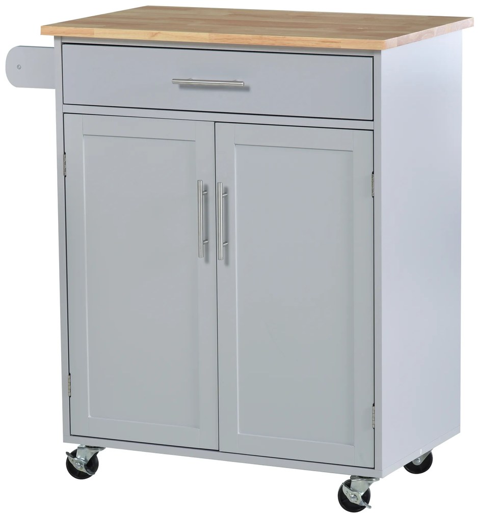HOMCOM Dulap mobilier de bucătărie cu roți dulap de servire Insulă de bucătărie cu sertar de dulap și suport cârpe - gri | Aosom Romania